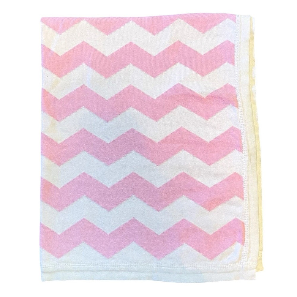 Baby Girl Knit Blanket Pink White Chevron Cotton Zigzag